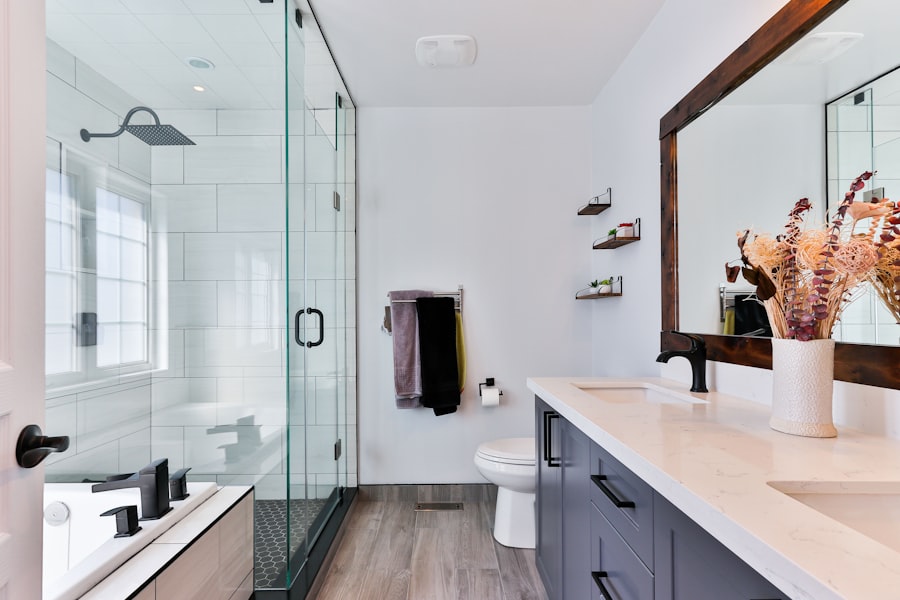 Professional tile installation in bathroom